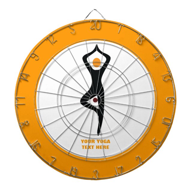 Yoga tree pose black, orange custom dart board (Front)