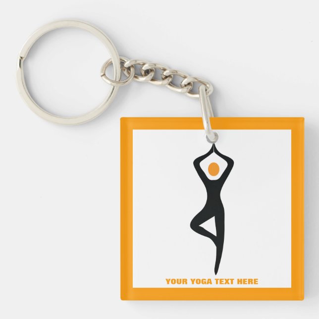 Yoga tree pose black, orange custom keychain (Front)