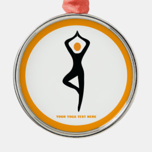 Yoga tree pose black, orange custom metal ornament