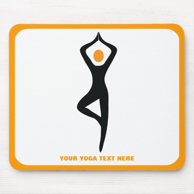 Yoga tree pose black, orange custom mouse pad (Front)