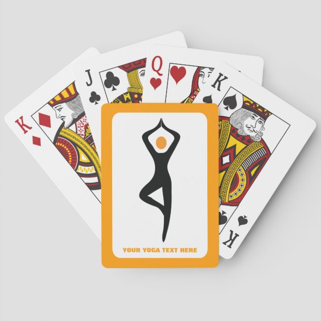 Yoga tree pose black, orange custom poker cards (Back)