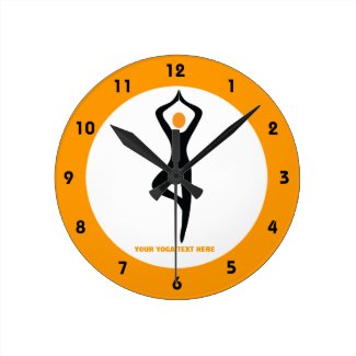 Yoga tree pose black, orange custom round clock