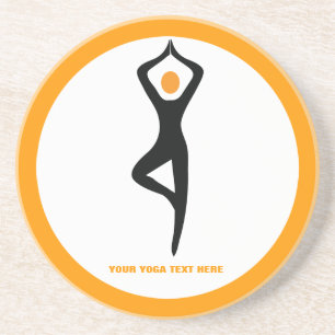 Yoga tree pose black, orange custom sandstone coaster