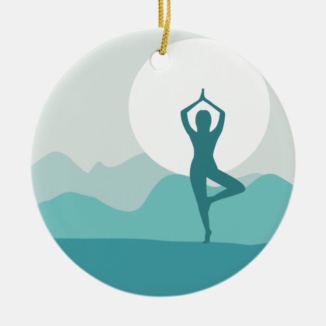 Yoga Tree Pose Ceramic Ornament (Front)