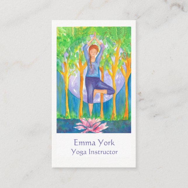 Yoga Tree Pose Full Moon Business Card (Front)