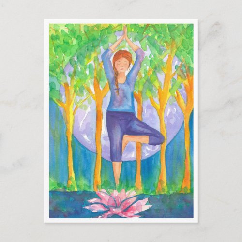 Yoga Tree Pose Lotus Flower Postcard