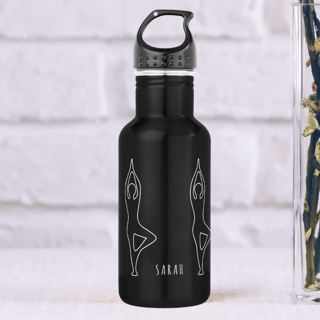 Yoga Tree Pose Outline Personalized Water Bottle (Add your name to this yoga pose water bottle and check out the collection)