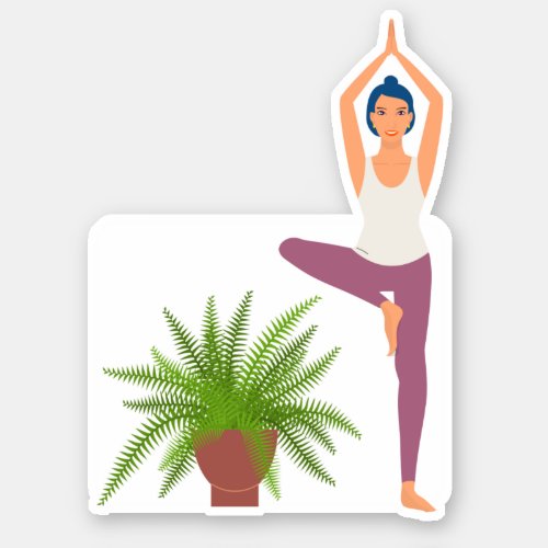 Yoga tree pose plant in pot transparent sticker