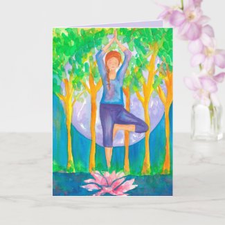 Yoga Tree Pose Woman Happy Birthday Card