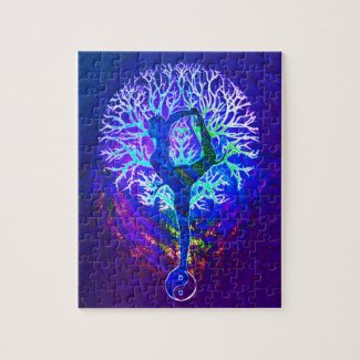 Yoga Tree Purple Peace Rainbow Jigsaw Puzzle
