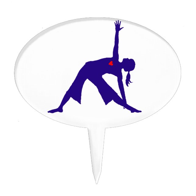 Yoga Triangle Pose Silhouette With Heart Cake Topper (Front)