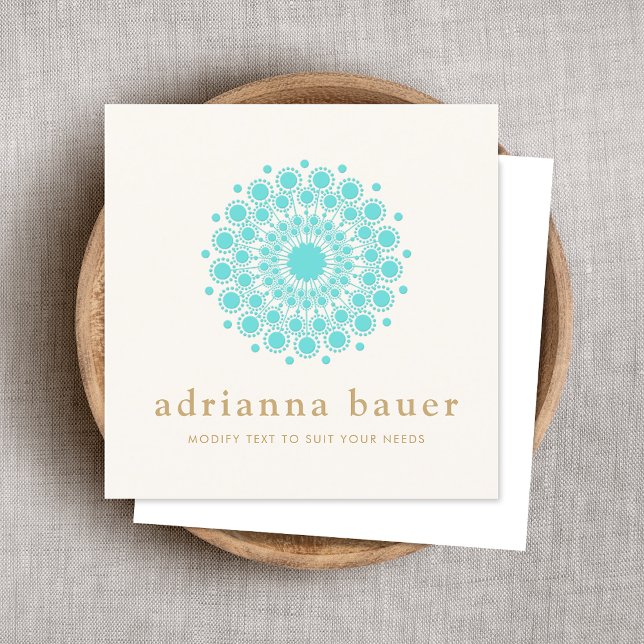 Yoga Turquoise Blue Mandala Square Business Card (Creator Uploaded)