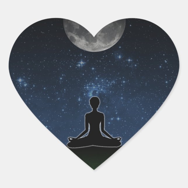 Yoga Under The Moon Heart Sticker (Front)
