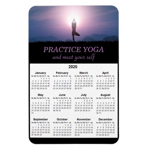 Yoga Vrksasana Pose Black Purple 2020 Calendar Magnet