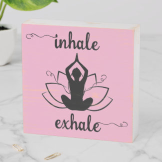Yoga Wall Art – Inhale Exhale Pink Black Figure Wooden Box Sign