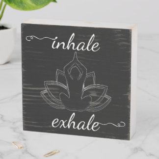 Yoga Wall Art – Inhale Exhale Quote Black White Wooden Box Sign