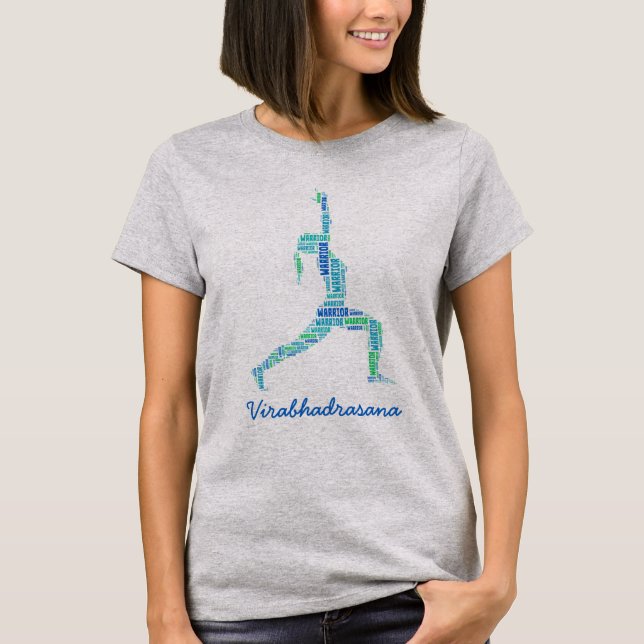 Yoga Warrior Pose In Shades of Blue T-Shirt (Front)