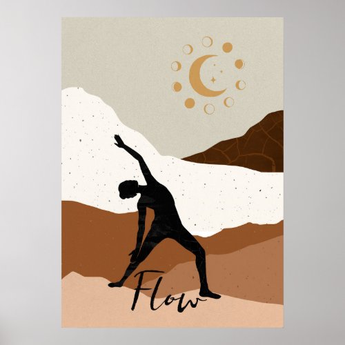 Yoga warrior pose silhouette meditation flow gold  poster