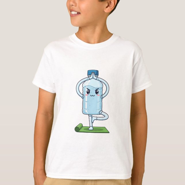 Yoga Water Bottle Balancing on Mat Kids T-Shirt (Front)