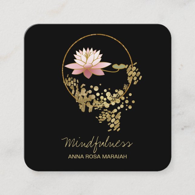 *~* Yoga Water Lily Lotus Mindfulness Glitter Square Business Card (Front)