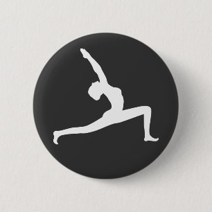 Yoga White Silhouette Woman Posing Round Button