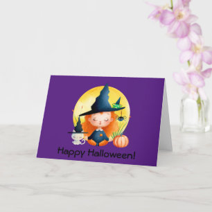 Yoga Witch and Cat Watercolor Halloween Greeting  Card
