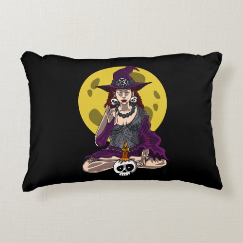 Yoga Witch Zen Meditation Namaste Halloween Accent Pillow