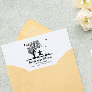 Yoga with a Cat, Tree Return Address Rubber Stamp
