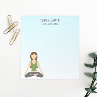 Yoga Woman In Lotus Pose And Yoga Instructor Text Notepad