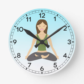 Yoga Woman In Lotus Pose Cartoon Illustration Round Clock
