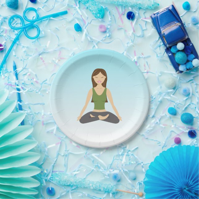 Yoga Woman In Lotus Pose Paper Plates (Party)