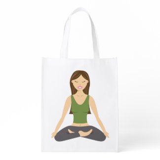 Yoga Woman In Lotus Pose Reusable Grocery Bag