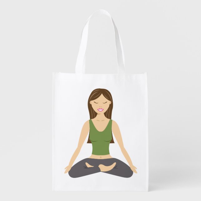 Yoga Woman In Lotus Pose Reusable Grocery Bag (Front)