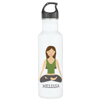 Yoga Woman In Lotus Pose With Custom Name Stainless Steel Water Bottle