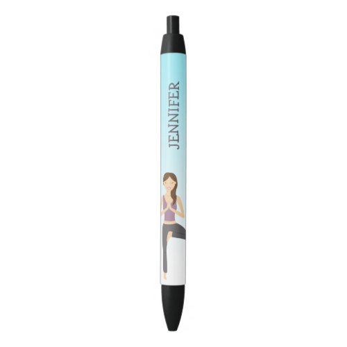 Yoga Woman In Tree Pose And Custom Name Black Ink Pen