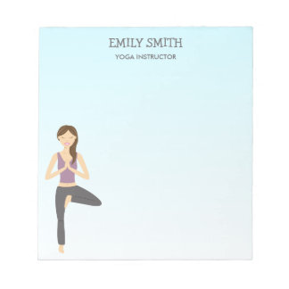 Yoga Woman In Tree Pose And Yoga Instructor Text Notepad