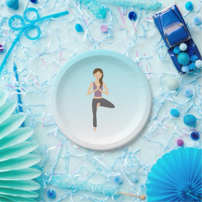 Yoga Woman In Tree Pose Paper Plates (Party)
