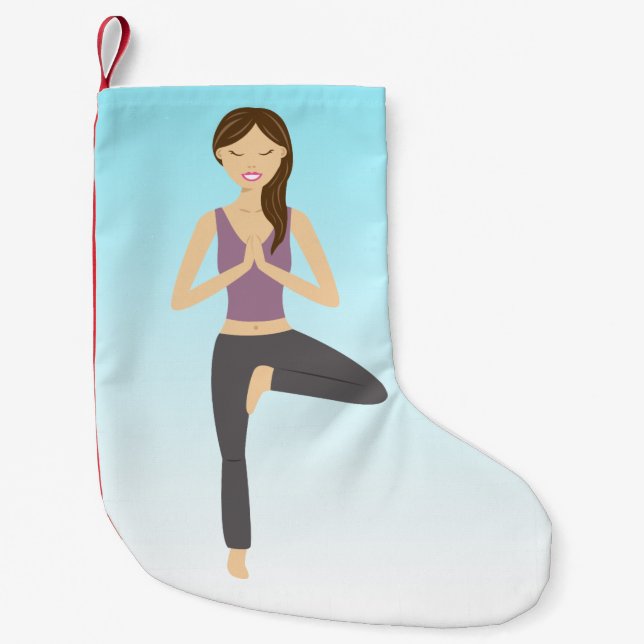 Yoga Woman In Tree Pose Small Christmas Stocking (Front)