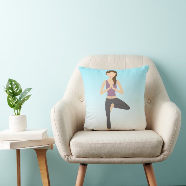 Yoga Woman In Tree Pose Throw Pillow (Chair)