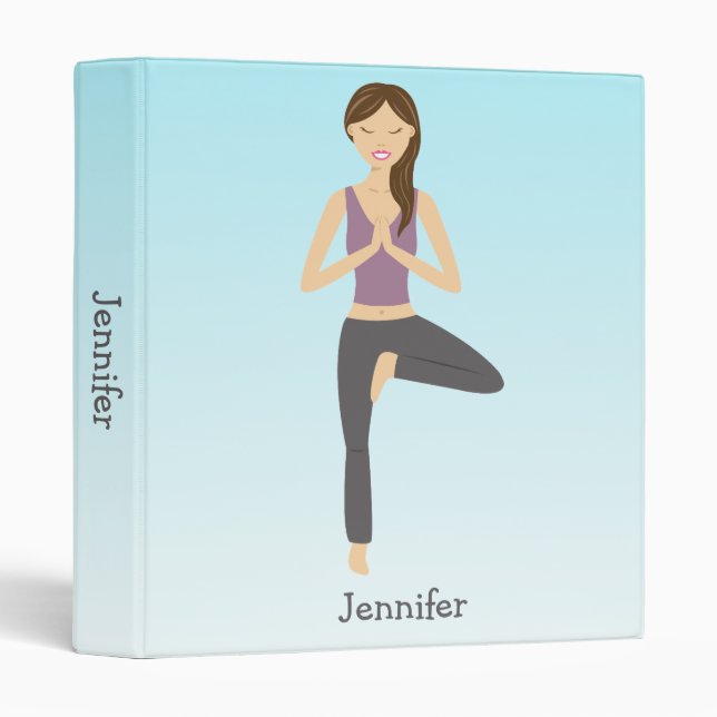Yoga Woman In Tree Pose With Custom Name 3 Ring Binder (Front/Spine)
