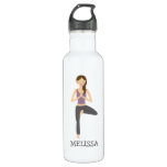 Yoga Woman In Tree Pose With Custom Name Stainless Steel Water Bottle at Zazzle