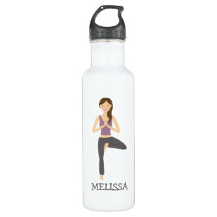 Yoga Woman In Tree Pose With Custom Name Stainless Steel Water Bottle