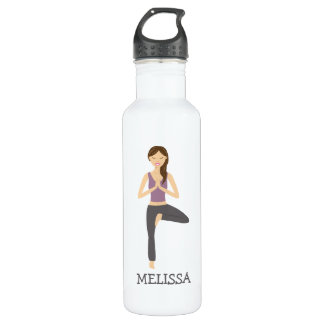 Yoga Woman In Tree Pose With Custom Name Stainless Steel Water Bottle