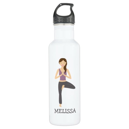 Yoga Woman In Tree Pose With Custom Name Stainless Steel Water Bottle