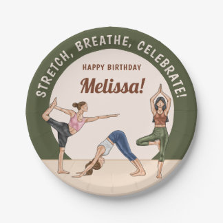 Yoga Women Green Beige Boho Yoga Birthday Party Paper Plates