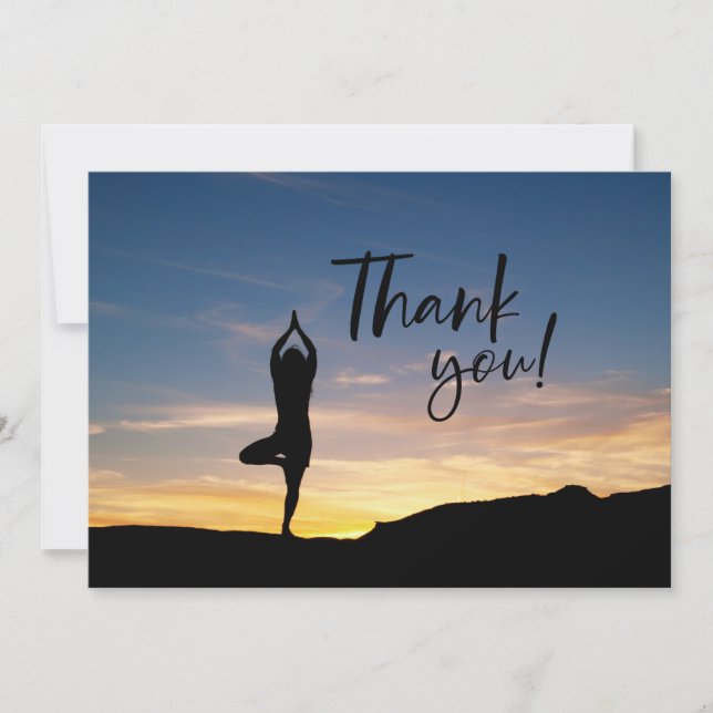 Yoga Women on Sunset Background   Thank You Card (Front)