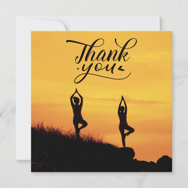 Yoga Women on Sunset Background  Thank You Card (Front)