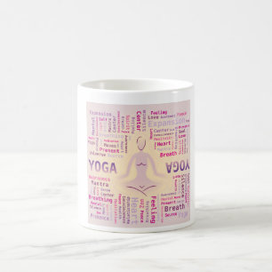 Yoga Word Cloud Pink and Yellow Colors Coffee Mug
