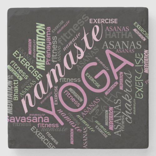 Yoga Word Cloud PlumGreen ID254 Stone Coaster