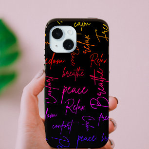 Yoga Words Colorful Script Black Design iPhone 15 Case